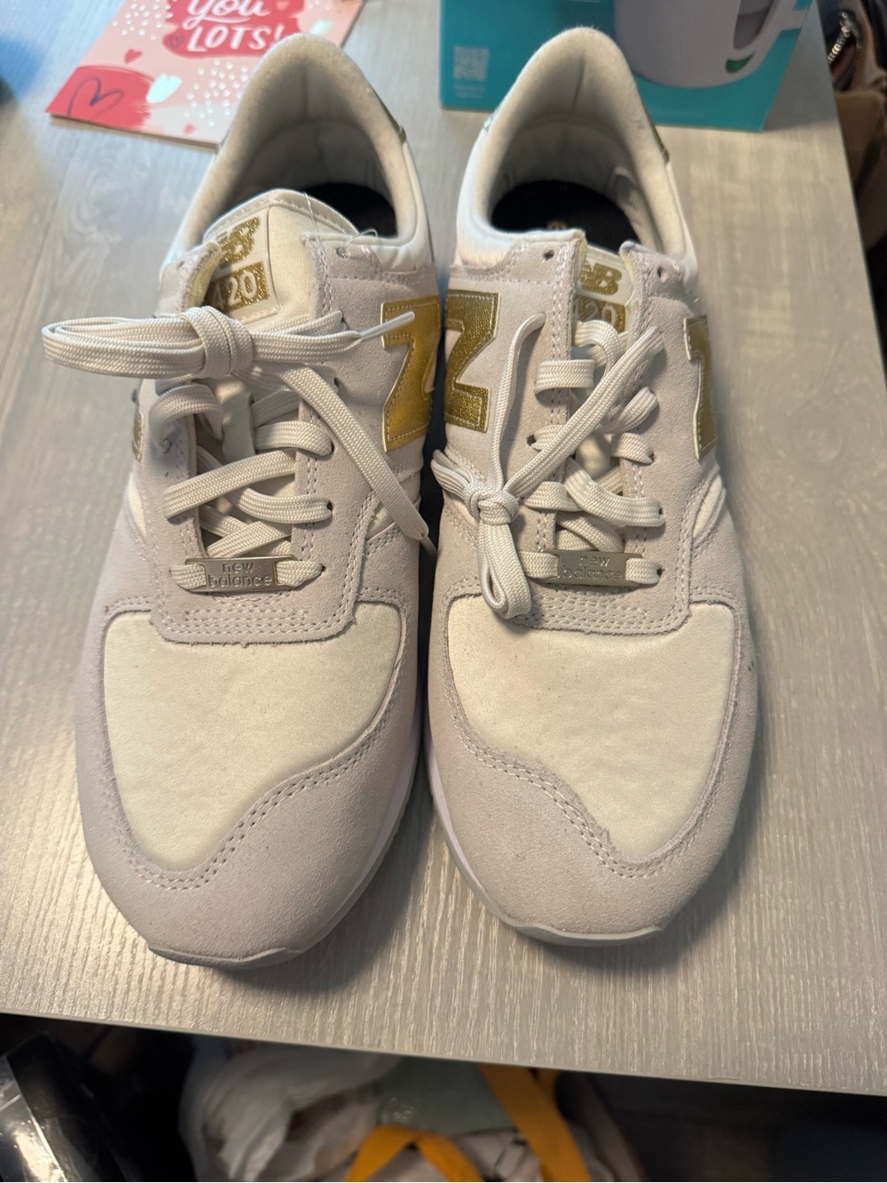 New Balance White and Gold Women's Athletic Sneakers